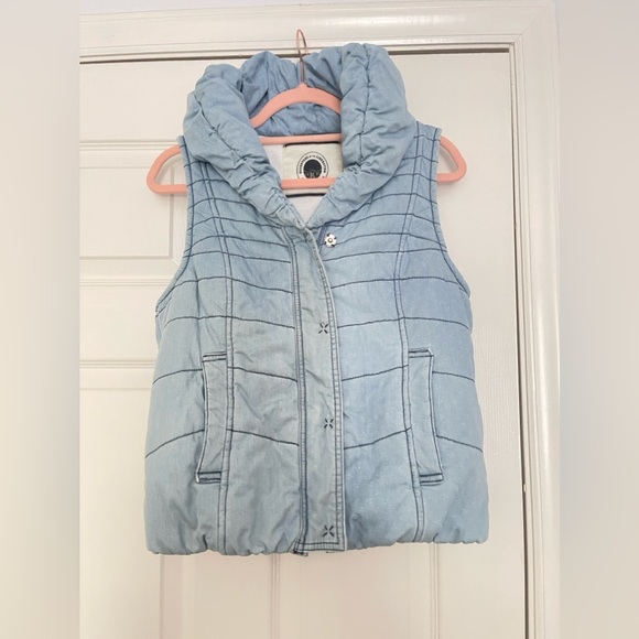Anthropologie Chambray Puffer Vest EUC sz Small - Picture 2 of 8